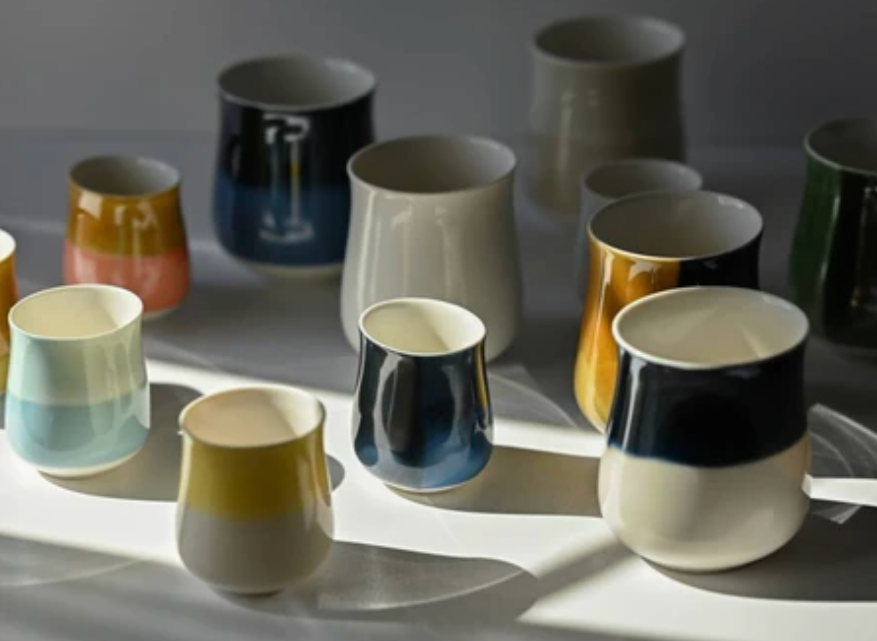 美山美濃焼 大楕円カップ (ライトグレー/グレー) ポット(ライトグレー/グレー)