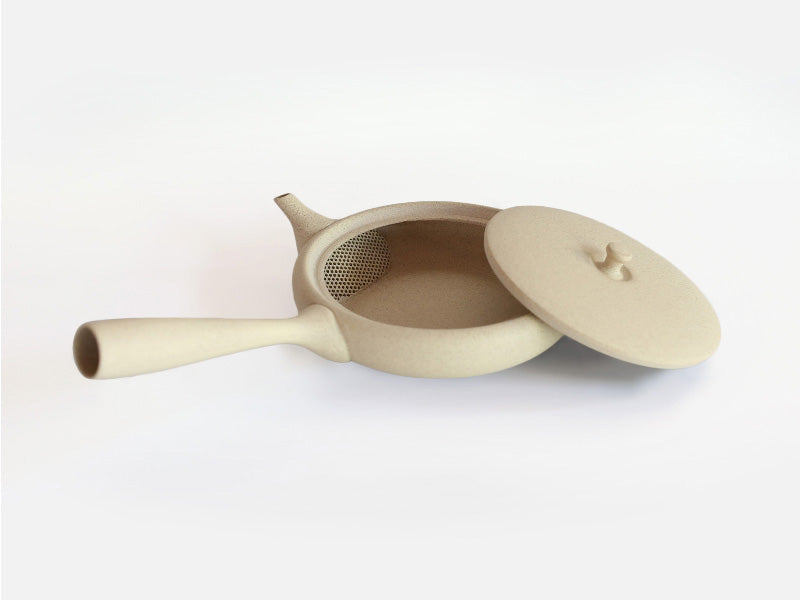 Jinsui-uuni: TOKI - KINARI, litteä Tokoname Kyusu -teepannu (100 ml, luonnonvalkoinen)