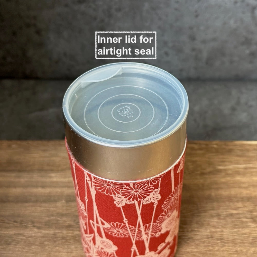 Okumura Seikan: Tea Canister, Fabric (size for 175g sencha), Design: Asanoha Hemp Leaves Gray
