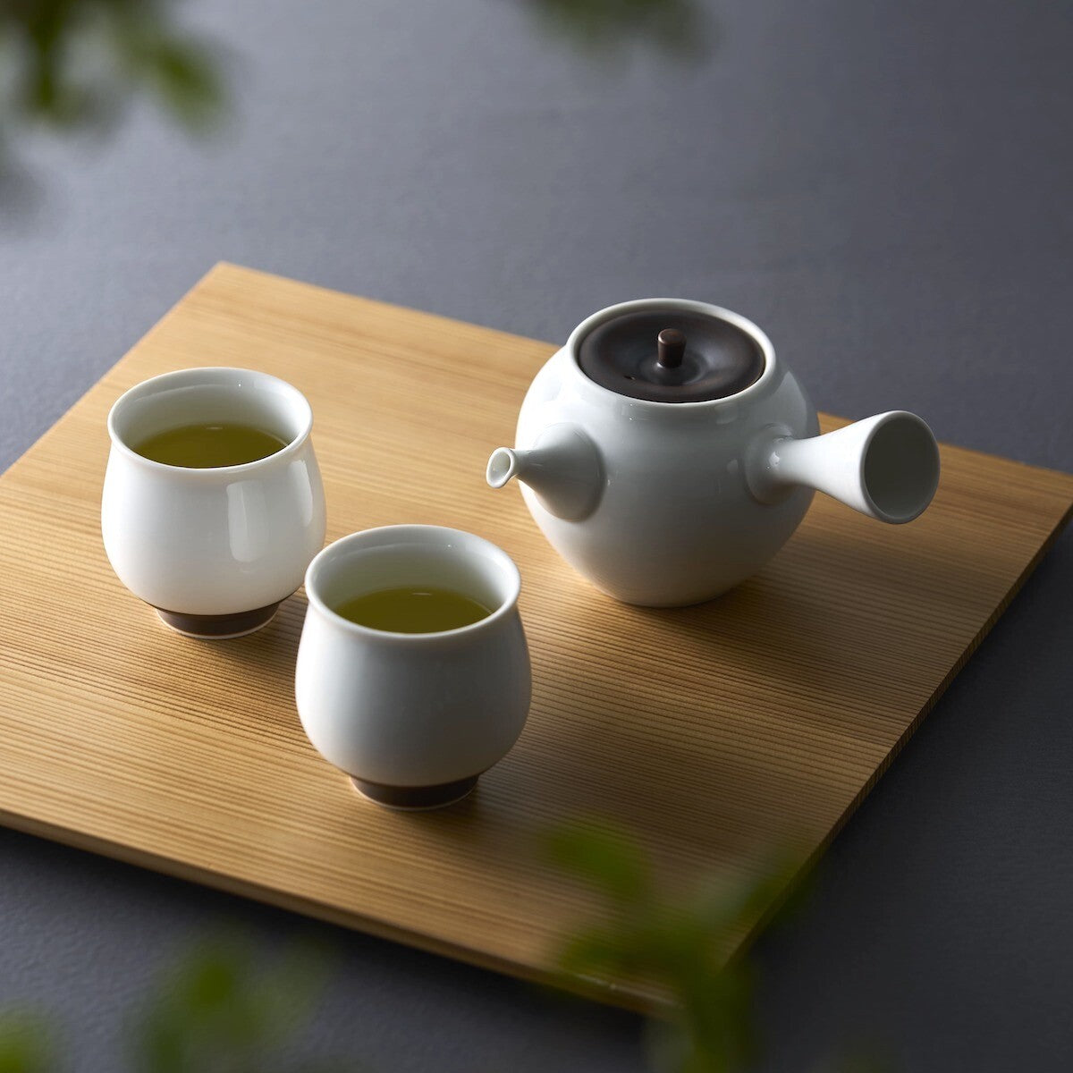 WDH 波佐見焼 白急須 ティーセット (ポット+カップ2個)