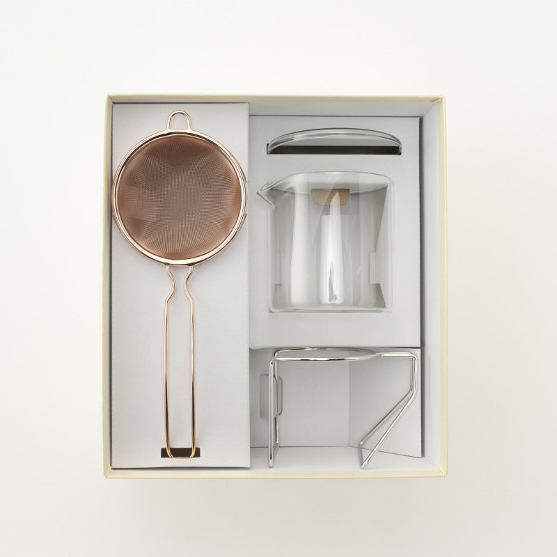 スリースノー:茶こしとガラス急須セット(ピンクゴールド)