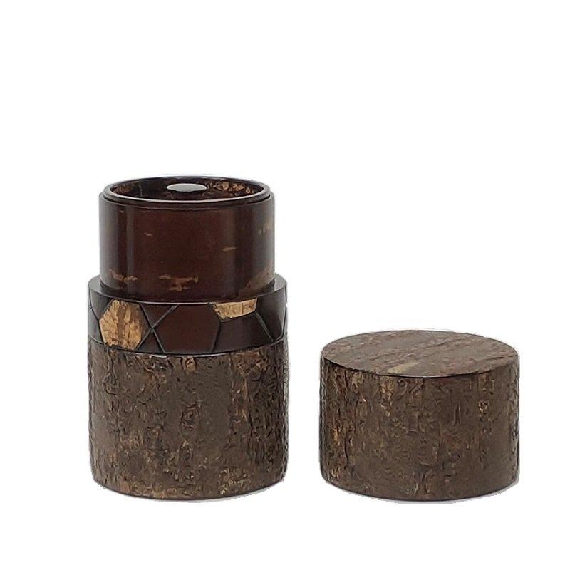 Fujiki Denshiro: Frosted Oyamazakura Bark Chazutsu (Horizontal Stripe) by Arakawa Keitaro 総皮茶筒 大山桜 霜降皮 横 (荒川慶太郎 作) - Yunomi.life