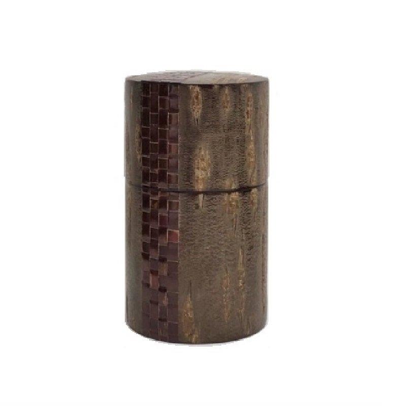 Fujiki Denshiro: Oyama Sakura Bark Chazutsu, Ajiro Weave (Vertical Stripe) by Arakawa Keitaro 総皮茶筒 大山桜 アジロ 縦(荒川慶太郎 作) - Yunomi.life