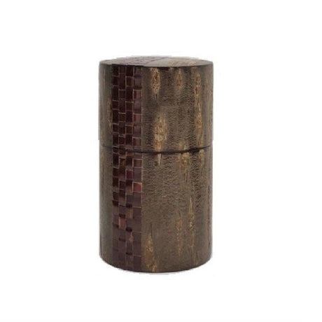 Fujiki Denshiro: Oyama Sakura Bark Chazutsu, Ajiro Weave (Vertical Stripe) by Arakawa Keitaro 総皮茶筒 大山桜 アジロ 縦(荒川慶太郎 作) - Yunomi.life