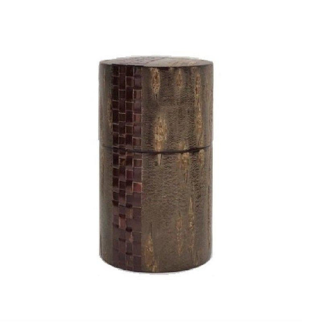 Fujiki Denshiro: Oyama Sakura Bark Chazutsu, Ajiro Weave (Vertical Stripe) by Arakawa Keitaro 総皮茶筒 大山桜 アジロ 縦(荒川慶太郎 作) - Yunomi.life