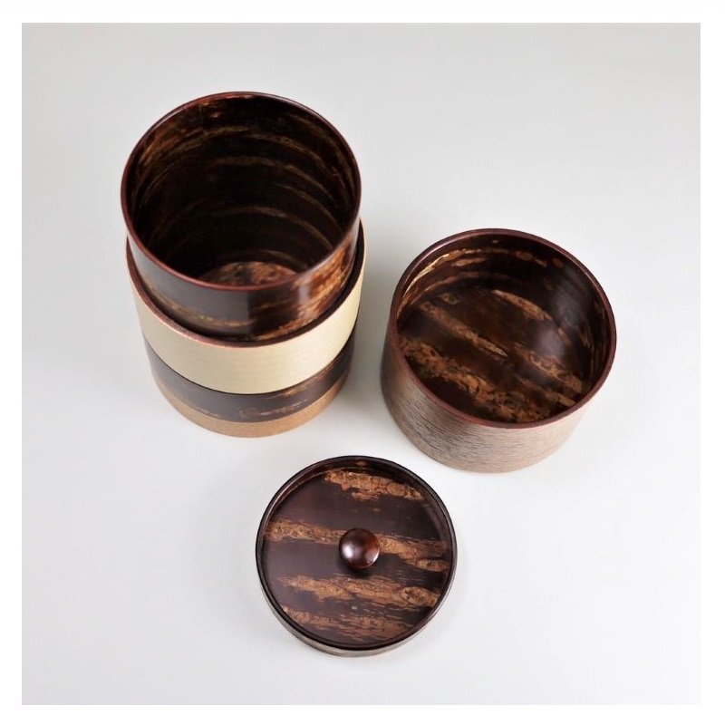 Fujiki Denshiro: Wazutsu Series Kabazaiku Tea Canisters, 4-color Walnut 輪筒4色 茶筒 くるみ - Yunomi.life