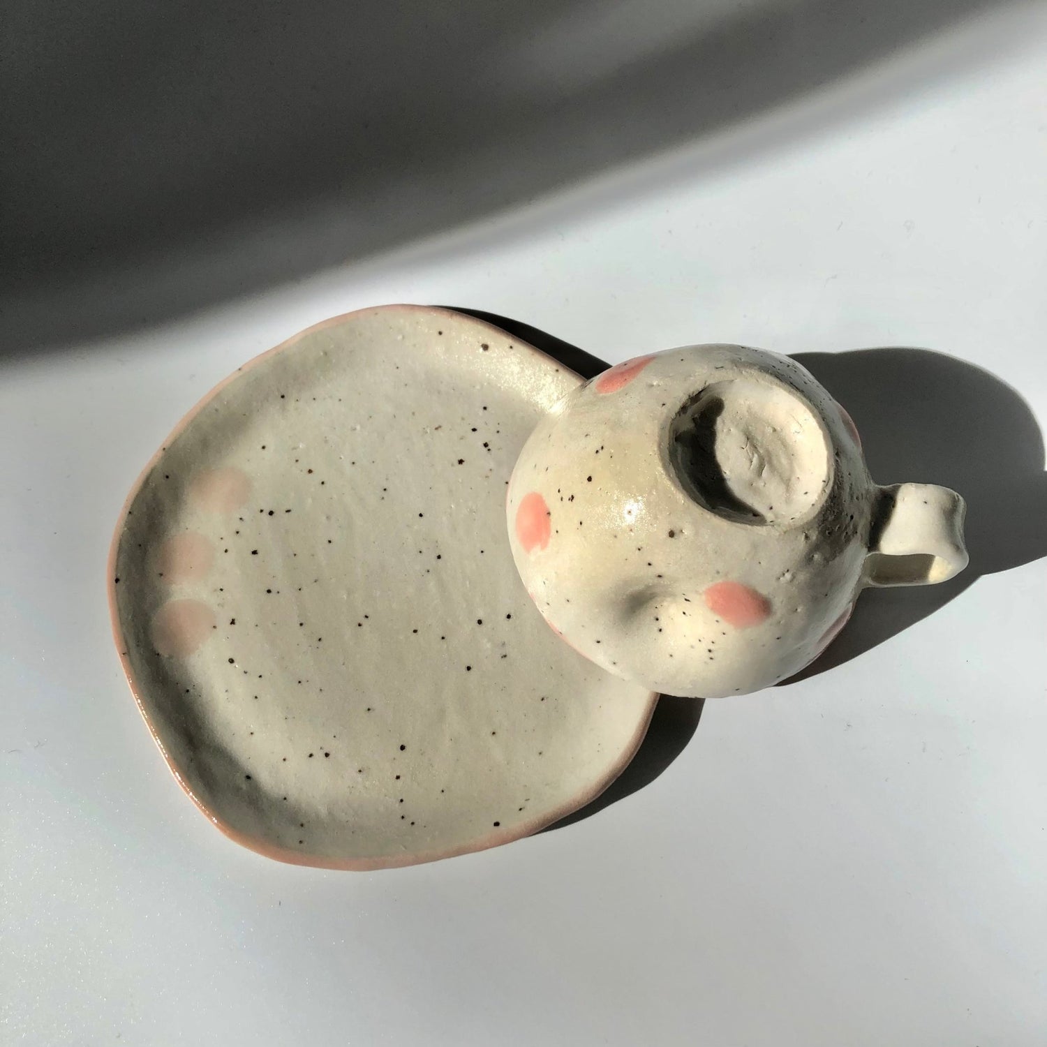 Hiroshi Hirai: Heart Shaped Cup & Saucer Set, Pink Accents - Yunomi.life