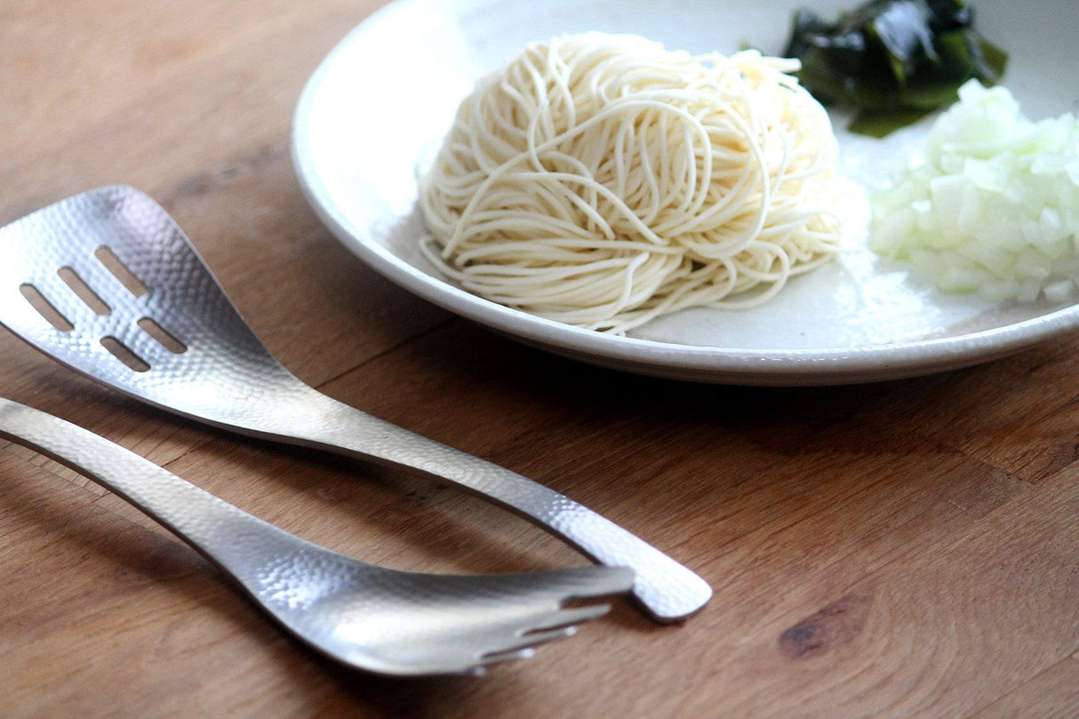 Japanese Hammer Tone Serving Spoon with Holes, Flat Tip - Yunomi.life