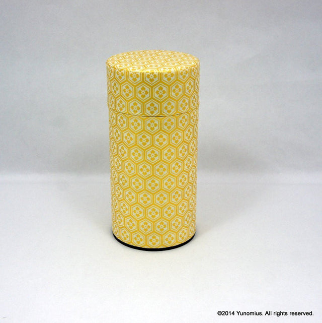 Okumura Seikan: Tea Canister, Chiyogami Washi Paper, Gold and White Tortoiseshell Pattern (size for 175g sencha) - Yunomi.life