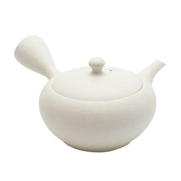 Shoko Kiln (F414): Clouds Taira - Off White Clay Kyusu Tea Pot (300 ml) 晶光白泥平丸急須