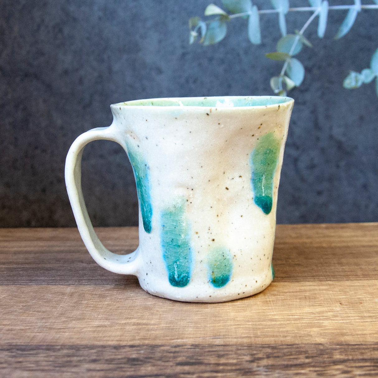 Hiroshi Hirai: Heart Shaped Mug Cup, Green Accents