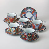 Saikai Ceramics (LAST SET): 5-piece Porcelain Traditional Imariyaki Cup & Saucer Set (Microwave Safe)