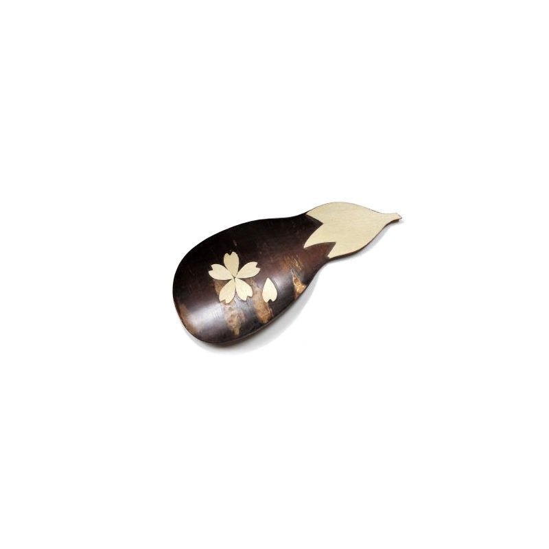 Fujiki Denshiro (last few units): Sakura Bark Tea Scoop Chasaji, Eggplant-shaped design with Sakura 茶箕 ナス 桜 - Yunomi.life