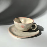 Hiroshi Hirai: Heart Shaped Cup & Saucer Set, Pink Accents - Yunomi.life