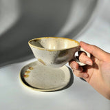 Hiroshi Hirai: Heart Shaped Cup & Saucer Set, Yellow Accents - Yunomi.life