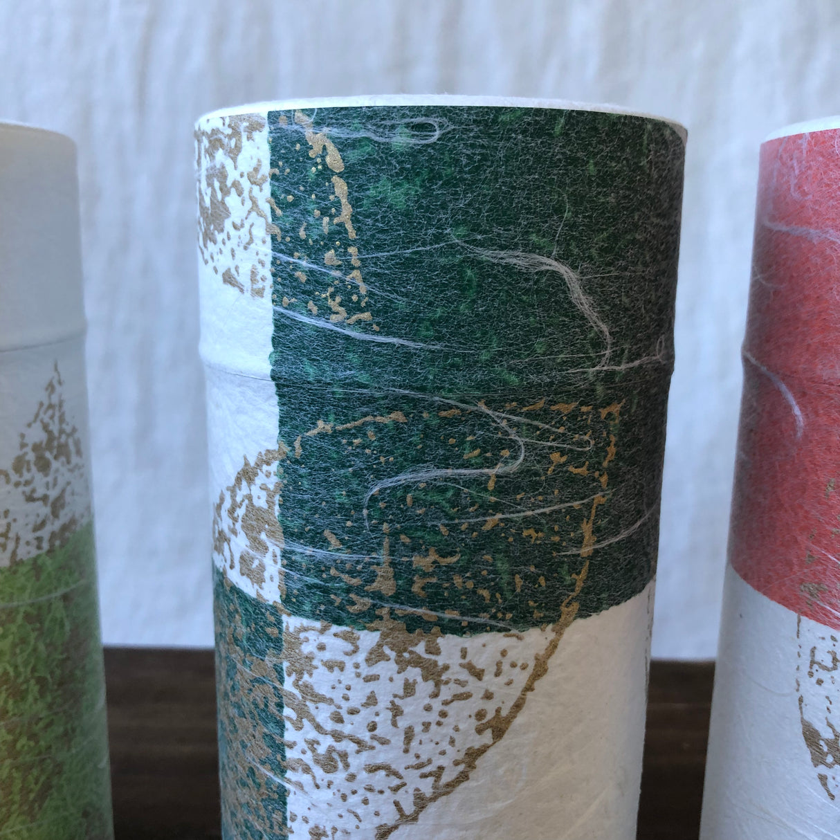 Okumura Seikan: Tea Can, Washi Paper - Gold leaf green　讃香　グリーン