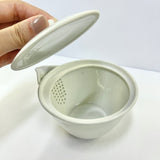 Yamatane キ39-26: Tea Professional's White Porcelain Hohin Tea Pot (Ceramic Mesh, 140ml) 美濃焼 研茶用急須（洞穴茶こし）