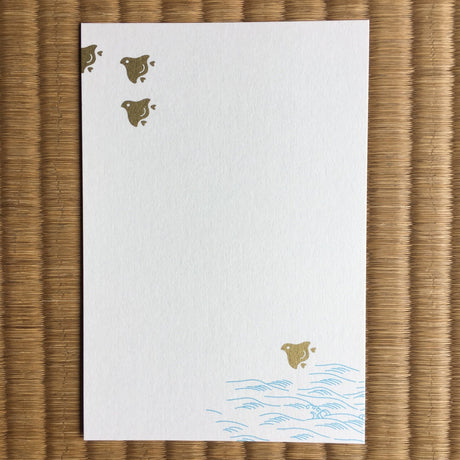 Silkscreen Postcard - Golden Birds Over the Waves - Yunomi.life